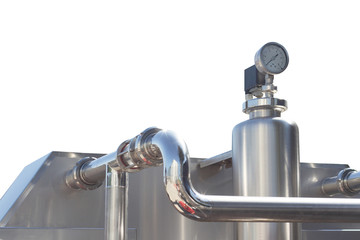 chrome pressure dial on shiny aluminum pipes