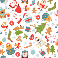 Winter holidays celebration symbols vector seamless pattern