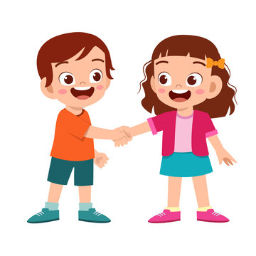 cute happy kid hand shake with friend