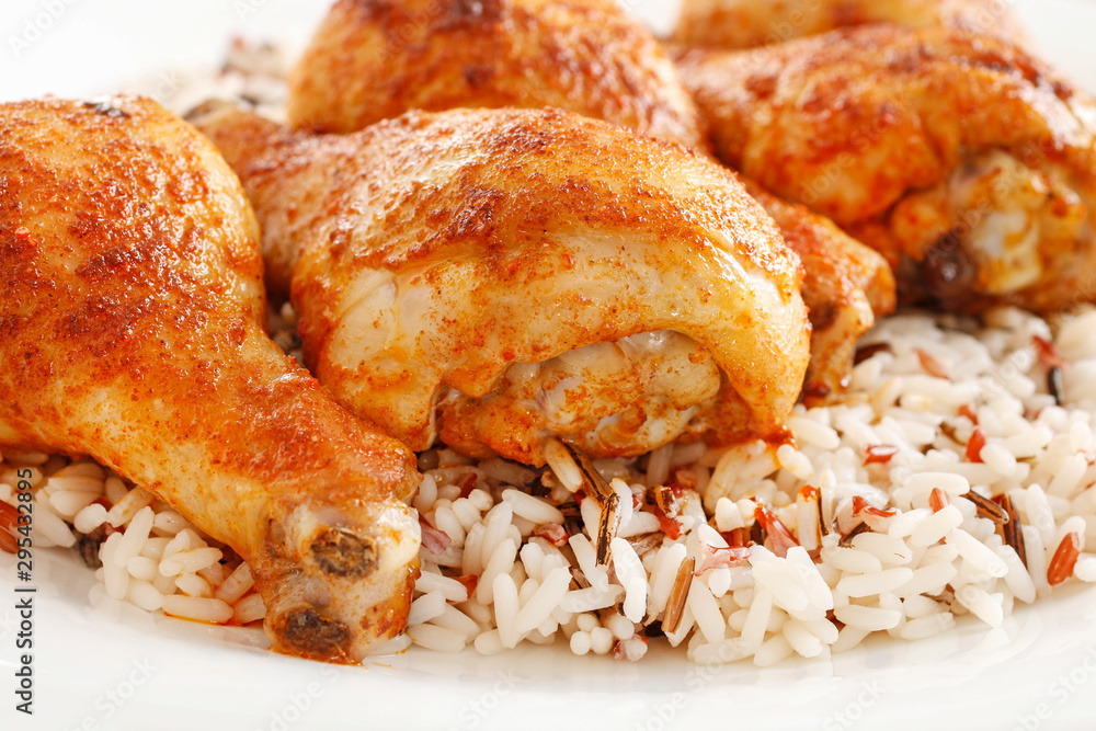 Poster indian cuisine: roasted chicken with rice and vegetables.