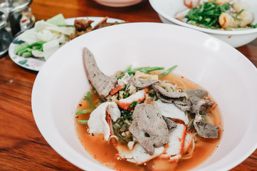 Noodle of Sukhothai style in Thailand. (Thai Food)Sukhothai noodles recipe has a sweet taste that is adapted to the popularity of northern Thailand.