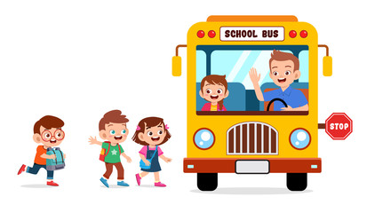 happy cute kids go to school by bus © Colorfuel Studio