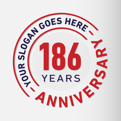 186 years anniversary logo template. One hundred and eighty-six years celebrating logotype. Vector and illustration.