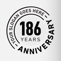 186 years anniversary logo template. One hundred and eighty-six years celebrating logotype. Vector and illustration.