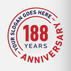 188 years anniversary logo template. One hundred and eighty-eight years celebrating logotype. Vector and illustration.