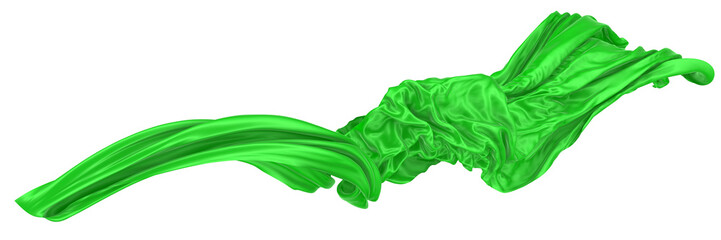 Abstract background of green wavy silk or satin. 3d rendering image.