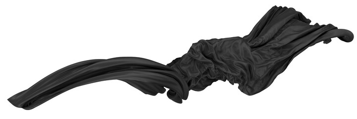 Abstract background of black wavy silk or satin. 3d rendering image.