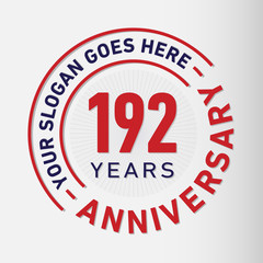 192 years anniversary logo template. One hundred and ninety-two years celebrating logotype. Vector and illustration.