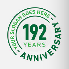192 years anniversary logo template. One hundred and ninety-two years celebrating logotype. Vector and illustration.