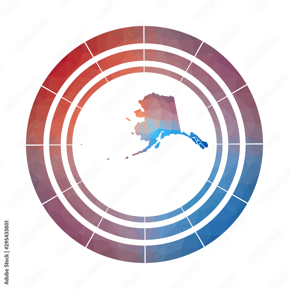 Poster alaska badge. bright gradient logo of us state in low poly style. multicolored alaska rounded sign w