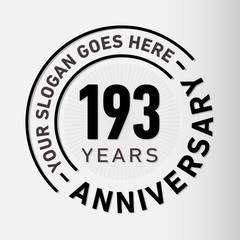 193 years anniversary logo template. One hundred and ninety-three years celebrating logotype. Vector and illustration.