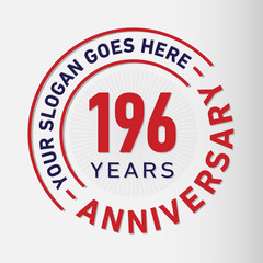 196 years anniversary logo template. One hundred and ninety-six years celebrating logotype. Vector and illustration.