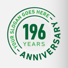 196 years anniversary logo template. One hundred and ninety-six years celebrating logotype. Vector and illustration.