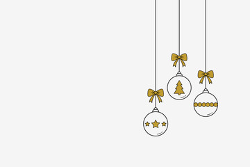 Christmas decoration. Simple baubles on white background with copyspace. Vector