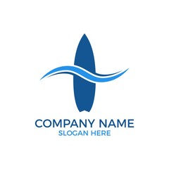 Surf logo vector. Surfboard with wave template for logo isolated on white background
