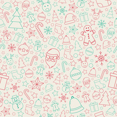 Christmas texture with ornaments. Xmas seamless pattern. Vector