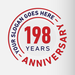 198 years anniversary logo template. One hundred and ninety-eight years celebrating logotype. Vector and illustration.