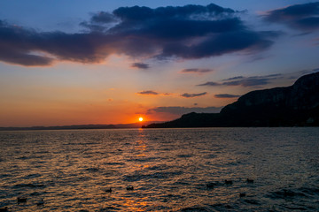 Sonnenuntergang am Gardasee bei Garda, Lago di Garda, Venetien, Italien, Europa