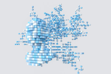 Obraz premium The head of the virtual robot with concepts of artificial intelligence, 3d rendering.