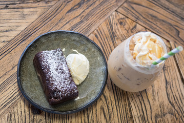 Iced Coffee with cake, popular breaky in Australia.