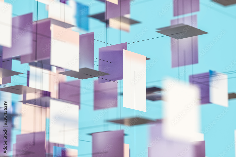 Poster a three-dimensional space composed of square planes, 3d rendering.
