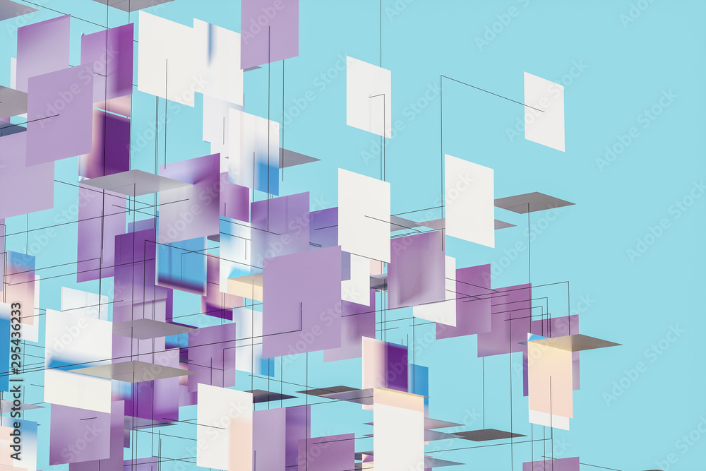 Poster a three-dimensional space composed of square planes, 3d rendering.