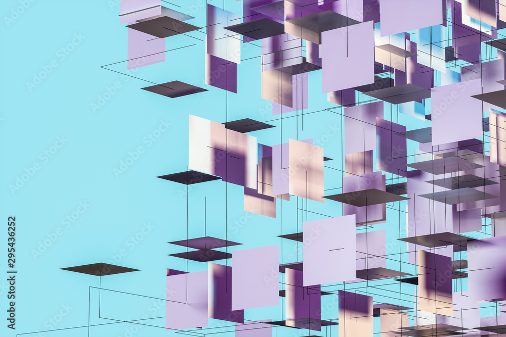 Poster a three-dimensional space composed of square planes, 3d rendering.
