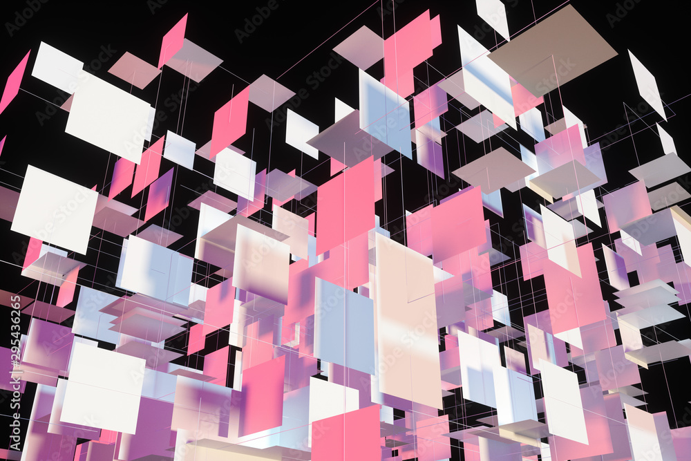 Poster a three-dimensional space composed of square planes, 3d rendering.