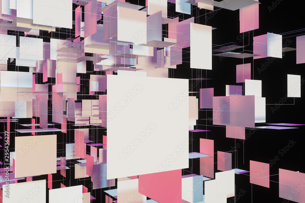 Poster a three-dimensional space composed of square planes, 3d rendering.