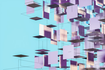 A three-dimensional space composed of square planes, 3d rendering.