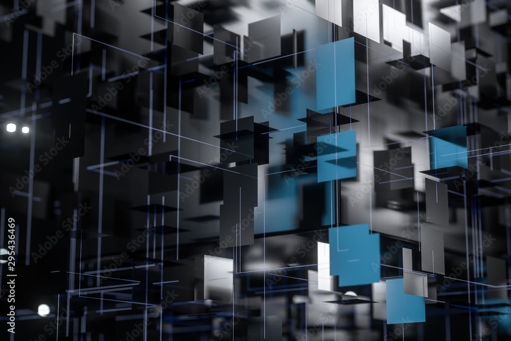 Aufkleber a three-dimensional space composed of square planes, 3d rendering.