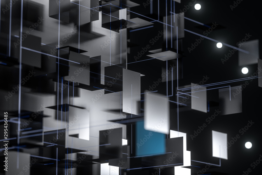 Poster a three-dimensional space composed of square planes, 3d rendering.