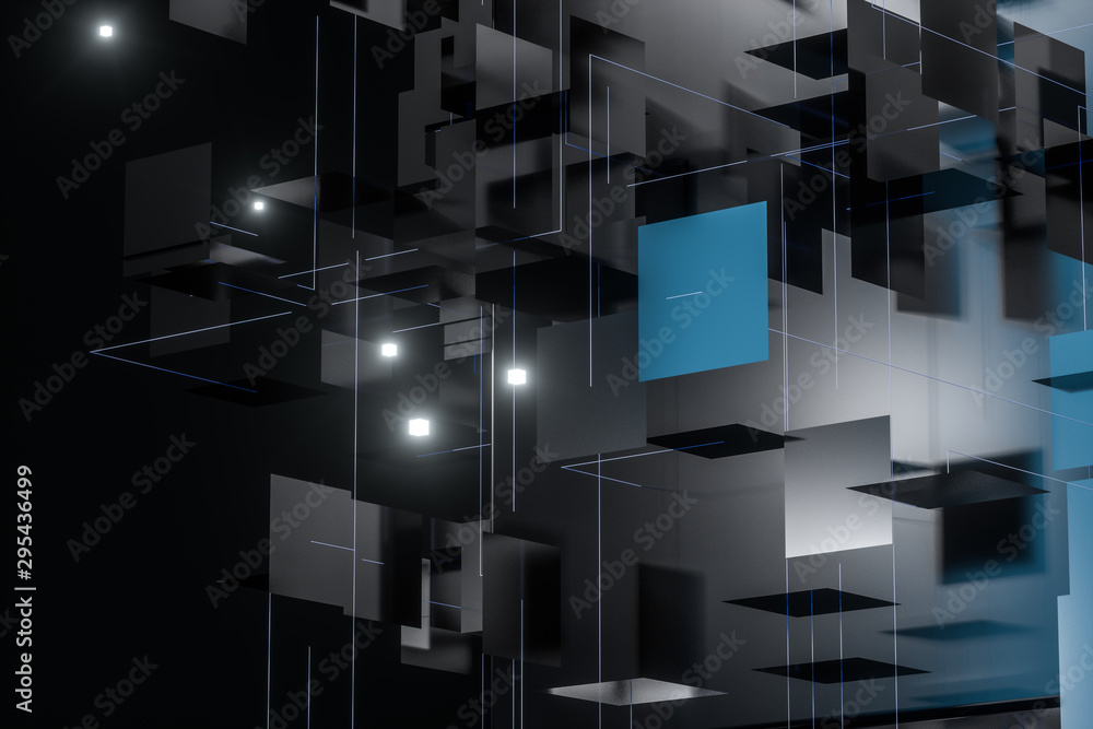 Aufkleber a three-dimensional space composed of square planes, 3d rendering.