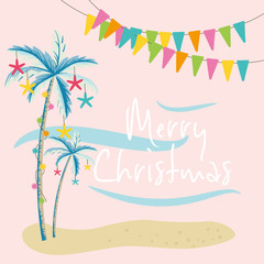 Fototapeta na wymiar Vector illustration of tropical Christmas with palm trees
