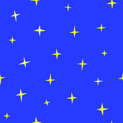 Children's seamless pattern of yellow stars in the blue sky background. Template banner for kids parties and events.