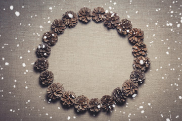 Vintage Christmas round  frame of cones and place for your text