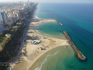 Aerial view of Netanya coastline and beaches