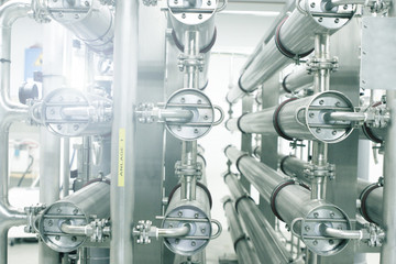 chrome pipes in heating and AC rooms in buildings of factories and hospital