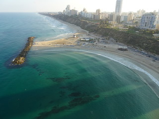 Aerial view of Netanya coastline and beaches
