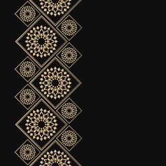 Golden frame in oriental style. Seamless border for design. Eastern background. Islamic card with place for text.