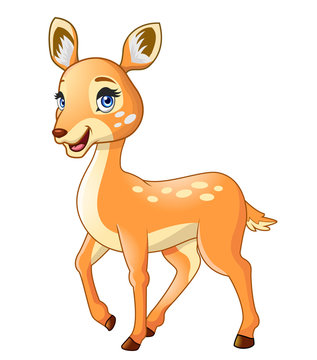 A beautiful cartoon deer is smiling isolated on white background.