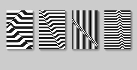 Minimal vector covers design. Black and white stripes. Monochrome templates for placards, banners, flyers, presentations and reports.