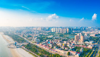 Aerial aerial photographs of coastal city scenery in Beihai City, Guangxi