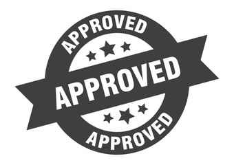 approved sign. approved black round ribbon sticker