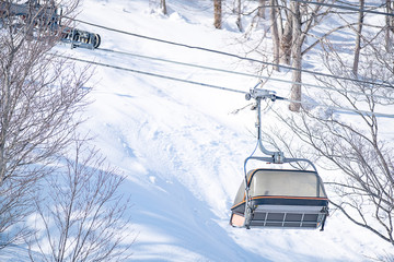 Panoramic view of driving directions With trees and mountains covered in snow