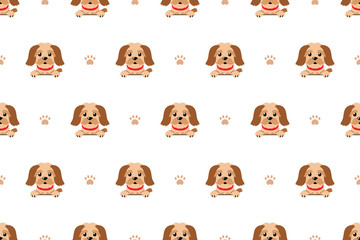 Vector cartoon cute brown dog seamless pattern background for design.