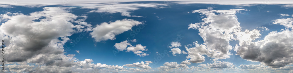 Wall mural seamless cloudy blue sky hdri panorama 360 degrees angle view with zenith and beautiful clouds for u