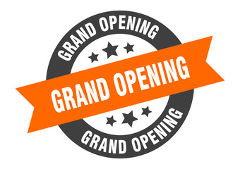 grand opening sign. grand opening orange-black round ribbon sticker