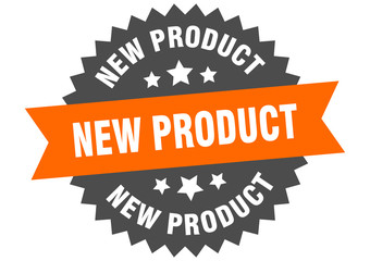 new product sign. new product orange-black circular band label