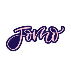 Hand drawn lettering sticker. The inscription: Jomo. Perfect design for greeting cards, posters, T-shirts, banners, print invitations. Joy of missing out.